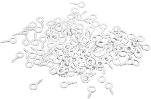 sourcing map 200Pcs Small Screw Eye Pins Hooks Mini Eyelets Screws Threaded, 4x8x1mm Self Tapping Screw for Jewelry Making Findings DIY Crafts, White