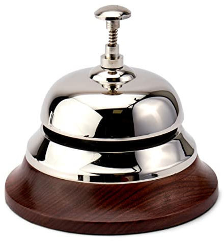 NKlaus Tischglocke aus massivem Messing Silber mit Holzsockel 12cm 1 Stück | Maritime Tresen- und Serviceglocke; 480g; Glocke Ø 8cm und 11cm hoch