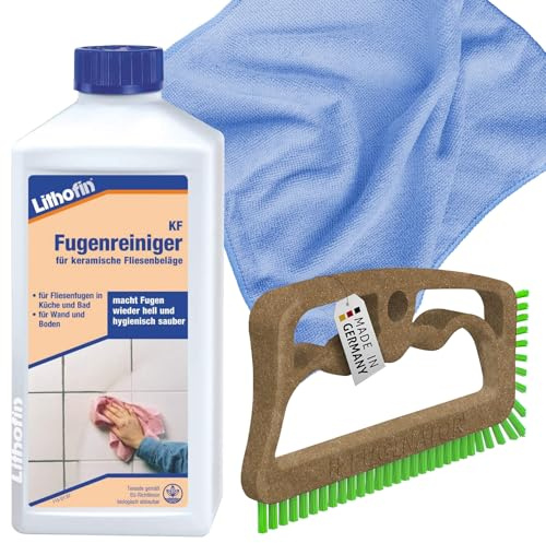 1 detergente per fughe Lithofin KF da 500 ml, 1 Fugenial Fuginator, incluso panno in microfibra kör4u