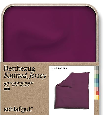 schlafgut Knitted Jersey Funda nórdica 240 x 220 cm, Algodón orgánico con Elastano para una Funda nórdica sin Arrugas, Cremallera Oculta, Certificado Oeko-Tex, Purple Deep