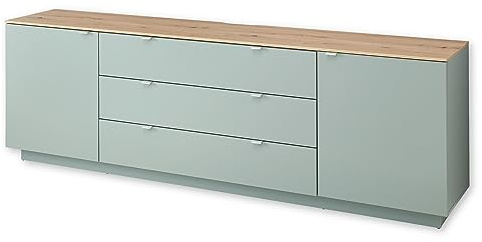 CORE TV-Sideboard in Schilf, Artisan Eiche Optik - Moderner Fernsehschrank mit Schubladen und viel Stauraum - 240 x 77 x 44 cm (B/H/T) | TV-Board mit 3 Schubladen und 2 Türen, Korpus und Front in Schilf supermatt mit warmen Akzenten, viel Stauraum