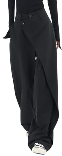 ORANDESIGNE Donna Jeans Stile Boyfriend Y2k Gamba Larga Jeans Baggy Denim Pantaloni a Vita Alta Punk Sciolti Pantaloni Diritti e Ragazza Streetwear H Nero XL