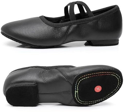 WLTYSM Ballet Shoes Genuine Leather Jazz Shoes Jazz Dance Shoes Tan Black Antiskid Sole Adults Dance Sneakers For Girls Women Ballet Slippers for Women Adults (Color : Black Cowhide sole, Size : 38)