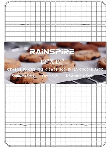 Rainspire Kühlgitter aus Edelstahl, robuste Kühlroste zum Kochen und Backen, ofenfestes Drahtregal zum Kochen, Backrost für Ofen, passend für halbe Plätzchenform, 30,5 x 43,2 cm, 1 Stück