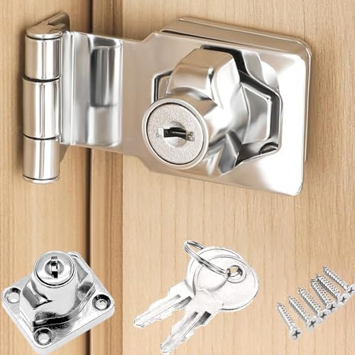 ZiYuya Keyed Hasp Lock Right Angle 90° Degree, Twist Knob Keyed Locking Hasp Lock with Keys Different Clasp Bolt Latch Locking Latch Locks for Push Sliding Barn Door Cabinet Cupboard 2.5 Inch