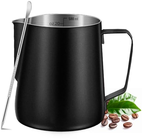 Brocca per latte da 350 ml/600 ml (12 oz/20 oz), brocca per latte in acciaio inossidabile con termometro integrato, per latte, caffè, cappuccino, per la decorazione artistica del latte, brocca per