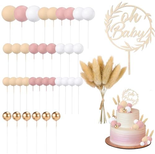 Yamitora 49 Stück Baby Cake Topper Holz, Kuchen Topper für Babyparty Tortendeko, Kuchenstecker für Shower und Gender Reveal Partydeko