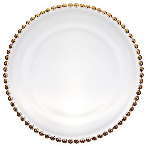 BIUDECO Multi-functional Glass Food and Snack Tray, Electroplated Beaded Round Glass Plate, Medium 28cm Serving and Jewelry Display Tray for Desktop and Coffee Table Use