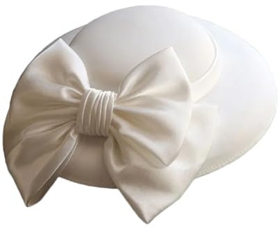 Yeuyyben Eleganter weißer Fascinator für Damen, Hochzeit, Zylinderhut, weibliche Schleife, Fedora, Kirche, Teeparty, Kleid, Hüte, weiß, Diamater 30cm