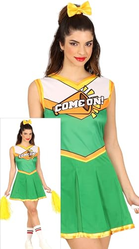 FIESTAS GUIRCA Grünes Cheerleader-Kostüm für Damen, amerikanische Cheerleader-Uniform, kurzärmelig, Kostüme für Damen