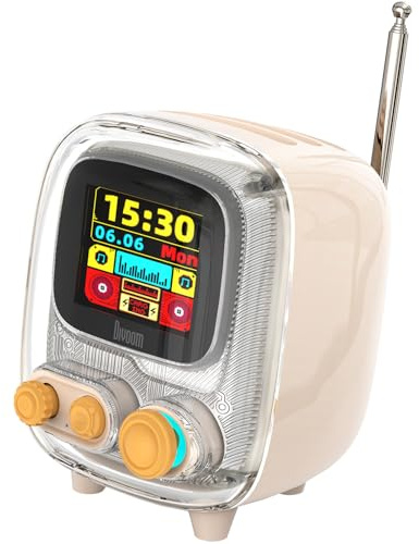 Divoom Tiivoo Retro-Bluetooth-Lautsprecher, zusätzliche FM-Radio-Funktion mit Pixel-Display, Vintage-Dekor, geeignet für Schlafzimmer, Tisch, Outdoor, Beige