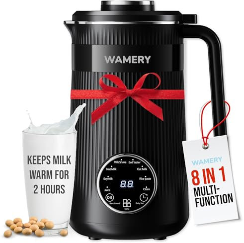 Wamery 32oz Nut Milk Maker Machine (Black) - Soy Milk Maker for Almond & Oat, Automatic Heated Programs, Self‑Cleaning, Delay Start, Keep Warm & Boil Water, 1‑Liter Capacity with Starter Accessories