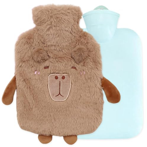 CYZJPRVN Wärmflasche mit Bezug, Capybara Plüsch 1 Liter aus PVC mit Kuschelweichem Bezug, Wärmflasche Tier zur Schmerzlinderung für Bauch Rücken Beine, Geschenke für Familie und Freunde
