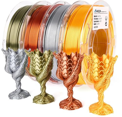 AMOLEN PLA 3D-Drucker Filament, PLA Filament 1,75 mm, Seidenfilamentbündel, Gold, Silber, Bronze, Rotkupfer, 3D-Druckfilamentbündel, 200 g x 4 Spulen