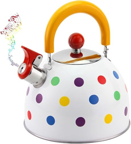 Bouilloire sifflante à pois en acier inoxydable de qualité alimentaire pour cuisinière, thé, café, lait (orange)