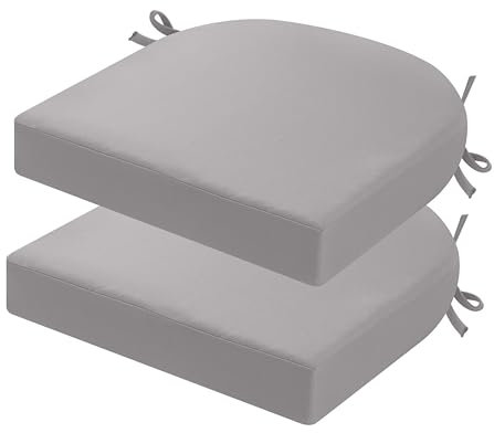 PRIMEPATIO Set di 2 cuscini per sedia da esterno, per mobili da giardino, impermeabili, con nastri, per esterni, da terrazza, per sala da pranzo, 40 x 40, grigio chiaro