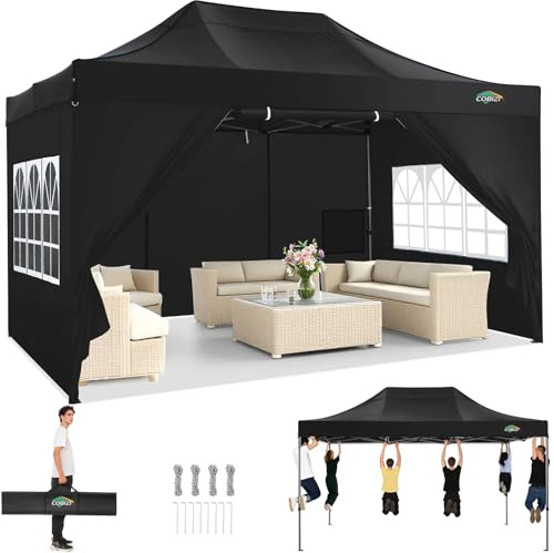 COBIZI 3x4.5m Faltpavillon Wasserdicht Stabil mit Seitenwänden, Pop Up Gartenpavillon Winterfest mit Tragetasche, Dark