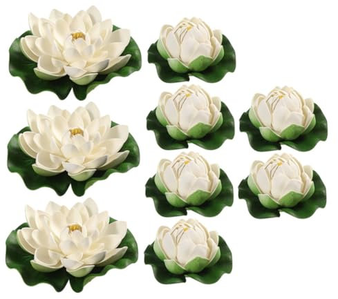 EXAOMBLE 18pièces Lotus Artificiel Flottant Décoration pour Étang Jardin Et Maison Élément Naturel Et Blanc Accessoire De Décor