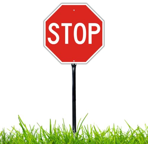 Felexdo STOP Schild mit Pfosten, 30x30cm Alu Schild Außenbereich wasserdicht UV-Schutz mit Vorgebohrten Löchern für Einfache Montage