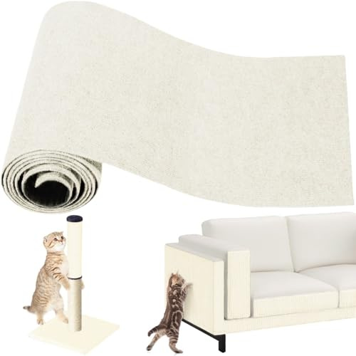 Selbstklebend Kratzmatte Katze 200cmx40cm Kratzschutz Sofa Katze Kratzbrett | DIY Kratzteppich Katzen Kratzbretter Kratzwand Katzenkratzmatte für Möbel Tür Wand und Couch Schutz (Beige)