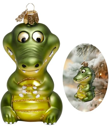 HZYC Krokodil-Weihnachtsbaumschmuck,Handgeblasenes Glas-Weihnachtsschmuck | Krokodil-Ornament zum Aufhängen,Weihnachtsdekorationen für Tierliebhaber Feiertagsparty Heim Geschenk