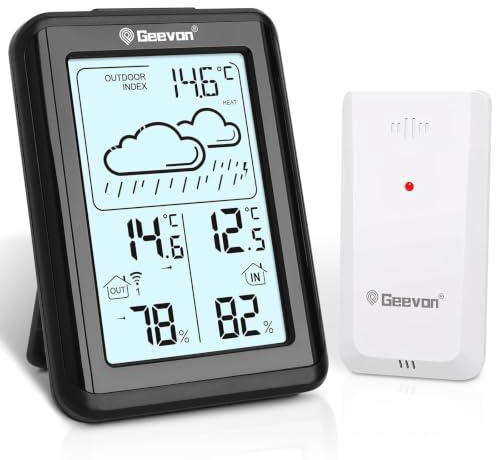 Geevon Trådlös termometer inomhus utomhus med 3 fjärrkontrollsensorer, termometer hygrometer fukt digital, mögel/tau/värme, 10 s bakgrundsbelysning
