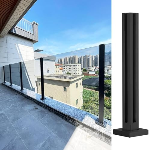 Poteaux de balustrade carrés noirs en verre pour extérieur, système de garde-corps en acier inoxydable 304 pour balcon, terrasse, plate-forme et escalier, poteaux de clôture en verre durables et
