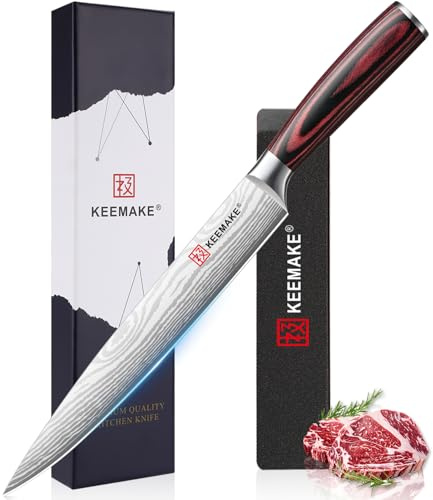 KEEMAKE Couteau Cuisine à Viande 20 cm, Couteau de Cuisine Professionnel avec Fourreau de Lame, Couteaux à Découper en Acier Inoxydable pour Boucher