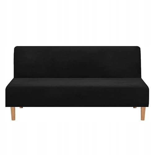 Domidekor - Sofa Überzug Ohne Armlehnen Schwarz - Couch und Sofabezug - Sofaüberwurf für Wohnzimmer - Schlafcouch Bezug Stretch - Elastische Samt Couchbezug - Breite 190-210cm