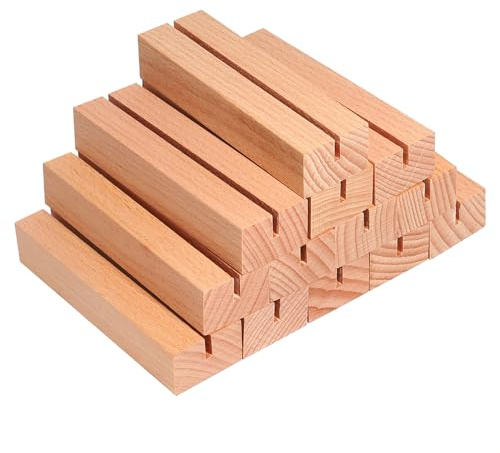 Srvnpioy 16 Piezas Soportes para Tarjetas de Madera, 10x3x2cm Soporte Fotos para Bodas, Banquetes y Fiestas, Portanúmeros Portamenús de Mesa para Restaurantes (Oscuro)