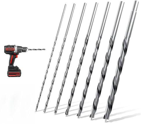 Träborrsats med 7 delar: 300 mm lång balkborr 4,5,6,7,8,10,12 mm längre vass träspiralborr lång träborr
