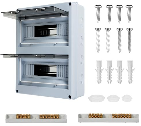 Caja de fusibles de 2 filas, 24 módulos, montaje en superficie, IP65, resistente al agua, caja de fusibles, para jardines, garajes, terrazas