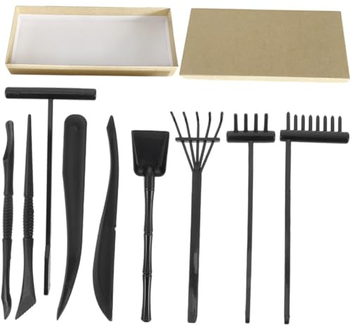 Kisangel 9pcs Mini Zen Garden Rake Set Plastic Zen Sand Garden Accessories for Meditation and Home Office Decor Compact and Detailed Tools for DIY Miniature Rock and Sand Tray Landscaping