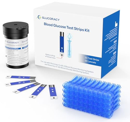 Glucoracy G-425-2/G-425 Blutzuckerteststreifen, 50 Stück Teststreifen für Diabetes, 50 Stück Blutlanzetten, nur für Glucoracy G-425-2/G-425 Messgerät-Set