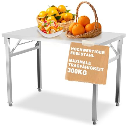 XMTECH Edelstahl Arbeitstisch M - 120x60x85cm klappbar, 300 kg belastbar, Küchentisch/Zubereitungstisch/Werkbank für Küche, Restaurant, Bar, Catering mit verstellbaren Füßen