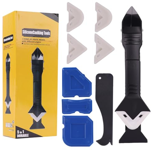 ZYROA Professional 3-in-1 Silicone Caulking Tool Set, Sealant Finishing Tools with Replaceable Scraper Heads, Multiple Angle Grout Remover for Bathroom Kitchen Window Sink Joints