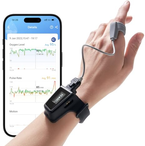 Wellue Wrist Pulse Oximeter| O2 Monitor with 100-hour Battery Life to Record Blood Oxygen Saturation and Pulse Rate| Export the Report via APP/PC