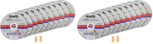 kwb Disques à tronçonner minces pour meuleuses angulaires 115 mm Disque de tronçonnage p. Acier inoxydable INOX en boîte de rangement avec bouchons d'oreille ABM. 115 x 1,0 x 22,23, Ø (Lot de 2)