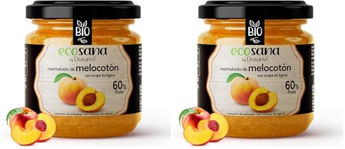 Drasanvi ECOSANA MERMELADA DE MELOCOTÓN CON SIROPE DE AGAVE CERTIFICADO BIO by - 60% FRUTA - VEGANO - SIN GLUTEN - 260g (Paquete de 2)