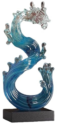 BK&MF Escultura moderna de dragón, estatua de dragón de cristal azul de lujo, decoración del hogar, mascota auspiciosa para sala de estar, hogar y oficina, obra de arte, A, 29 x 19 x 63,5 cm