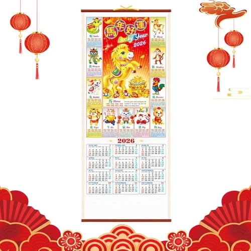 Wandkalender für Büro | Monatlicher Organizer zum Aufhängen | Mondkalender 2026 Jahr des Pferdes | für Zuhause, Dekoration, Schule, Schlafzimmer, Restaurant