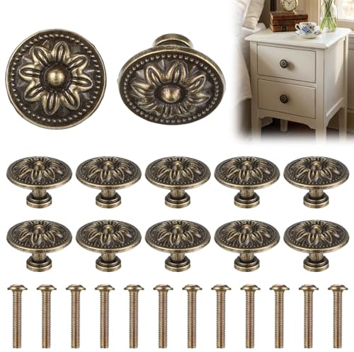 SHENLIU 12 Stk Vintage Schrankknöpfe Antikbronze Möbelknöpfe mit Schrauben | Runde Schubladenknopf 30 mm Antike Schrankgriffe Möbelgriffe für Schublade Kleiderschrank Möbel Kommode (Bronze)