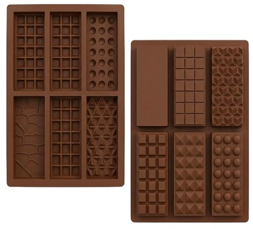 Merzio 2PCS Deep Silicone Chocolate Bar Moulds, Non-Stick Break-Apart Chocolate Moulds for Wax Melts, Thick Protein Energy Bar & Keto Fat Bombs, Reusable 6-Cavity Baking Molds