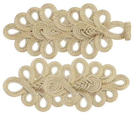 LIGHTAOTAO Botones de Rana Chinos Artesanales Nudos, 2 Piezas Doradas, Cierre de Botón para Abrigos, Cárdigans y Bufandas, Accesorios de Costura Tradicionales, Sujetadores de Botones
