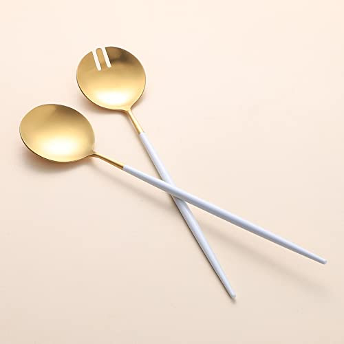 Salad Servers, Stainless Steel Spoon and Fork Set, 11.41 Inch, Durable and Elegant Titanium Plating for Serving, Ideal for Salad and Fruits