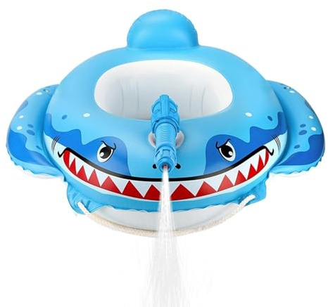 Aufblasbarer Hai-Poolschwimmer für Kinder, Wasserspritzfunktion, Sommer-Kinder-Schwimmsitz, für Sommerferien Wasserpark Reise Resort Party Garten
