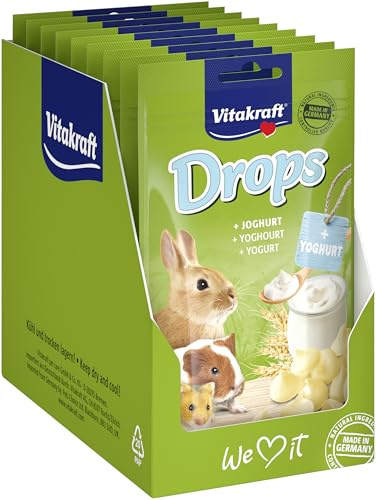 Vitakraft Drops, golosità per roditori, con yogurt, snack per roditori, per coccolare, senza zuccheri aggiunti (9x 75g)