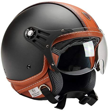 BNO 0P01-PL26 Jethelm Matt + Kunstleder , Motorradhelm, Schutzhelm,Helm S-XL + zusätzliches getöntes Visier (L)