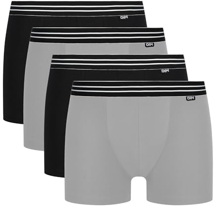 Dim Eco - Boxer - Lot de 4 - Homme - Gris (Noir/Gris/Noir/Gris) - Large (Taille Fabricant: 4)