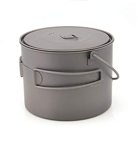 TOAKS Titankruka med hänge, vikbart handtag för utomhusbruk, camping, köksredskap, picknick, hängkruka, ultralätt 1100 ml, 1300 ml, 1600 ml, 2000 ml (1300 ml)